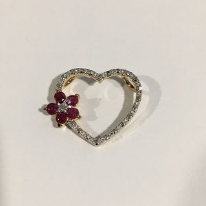 Sterling Silver Heart ❤️ With Flower 🌺 Pendant